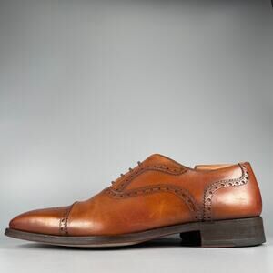 Magnanni Men's Size 9 Brown Leather Wingtip Brogue Dress Shoe Casual Lace Up EUC